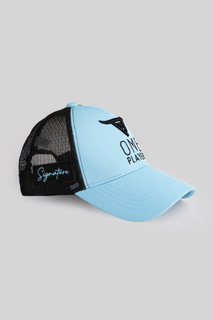 Unisex Sky Blue & Black Trucker Cap by One Player