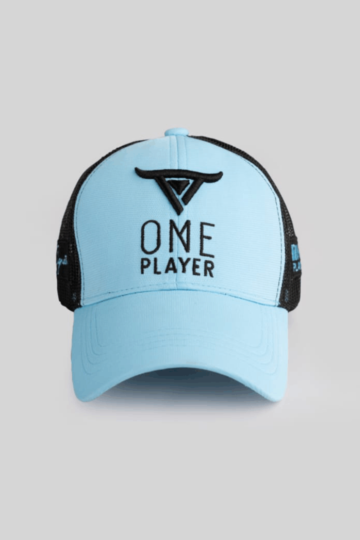 Unisex Sky Blue & Black Trucker Cap by One Player