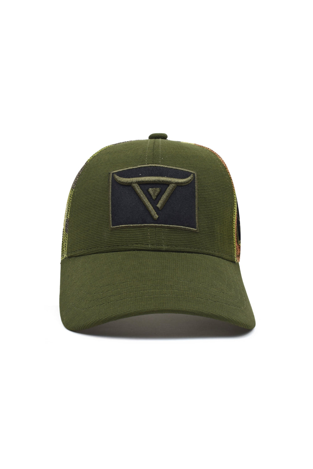 Unisex Olive Green Trucker cap, has a visor by One Player