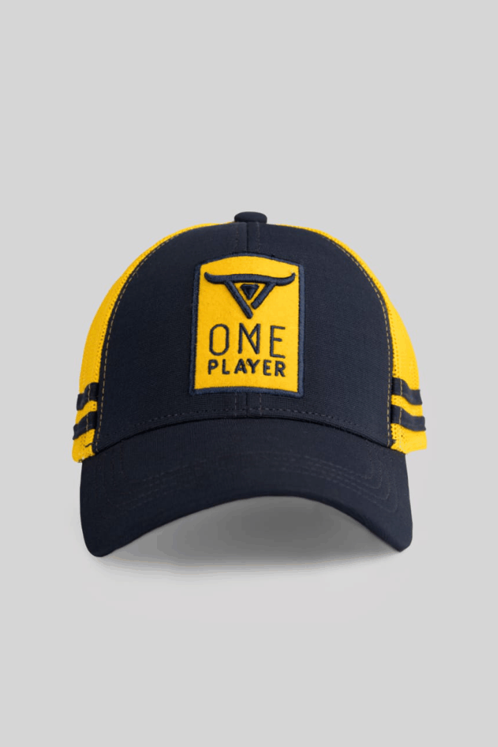 Unisex Yellow & Blue Stripe Trucker Cap by One Player