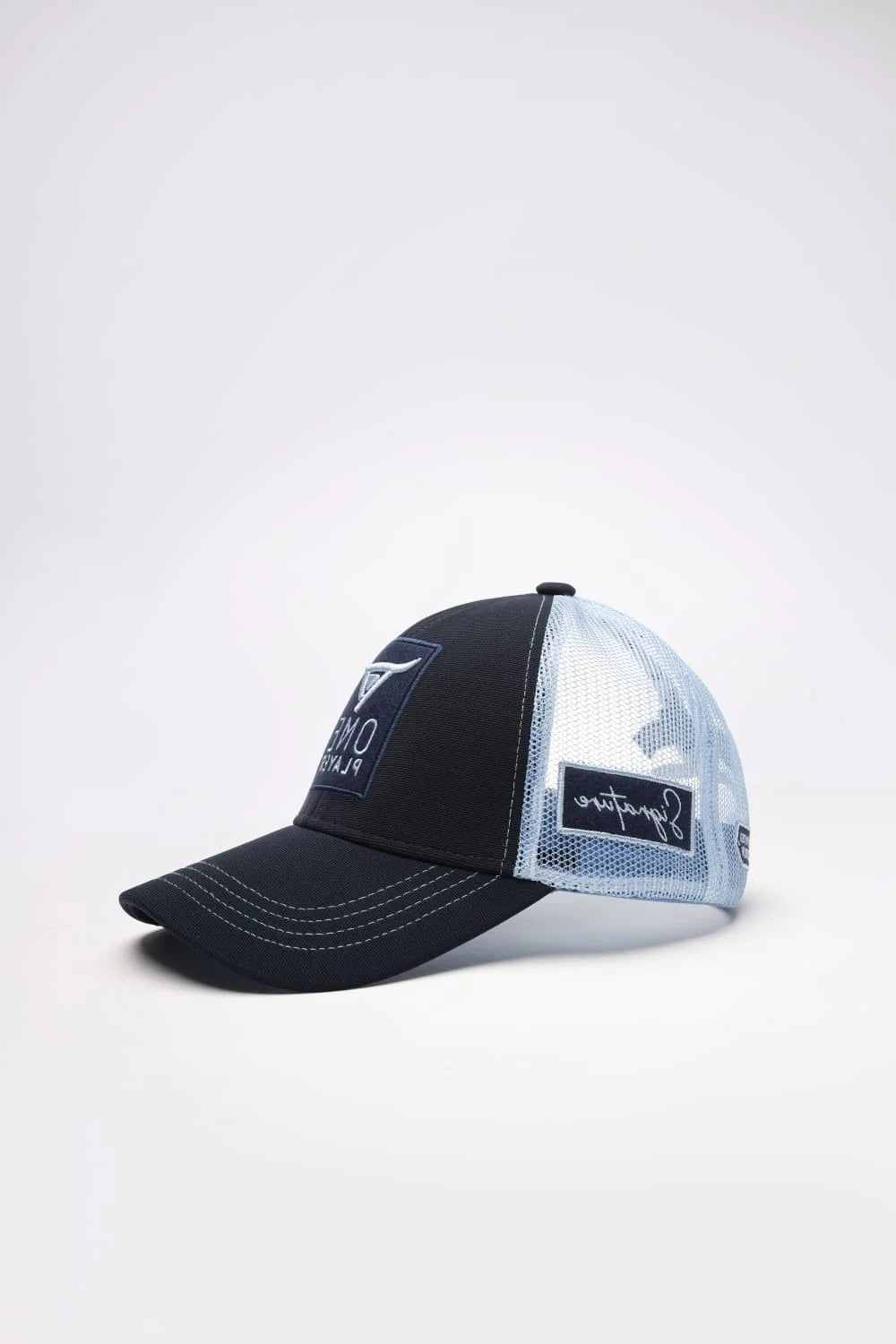 Unisex  Blue Trucker cap, has a visor by One Player