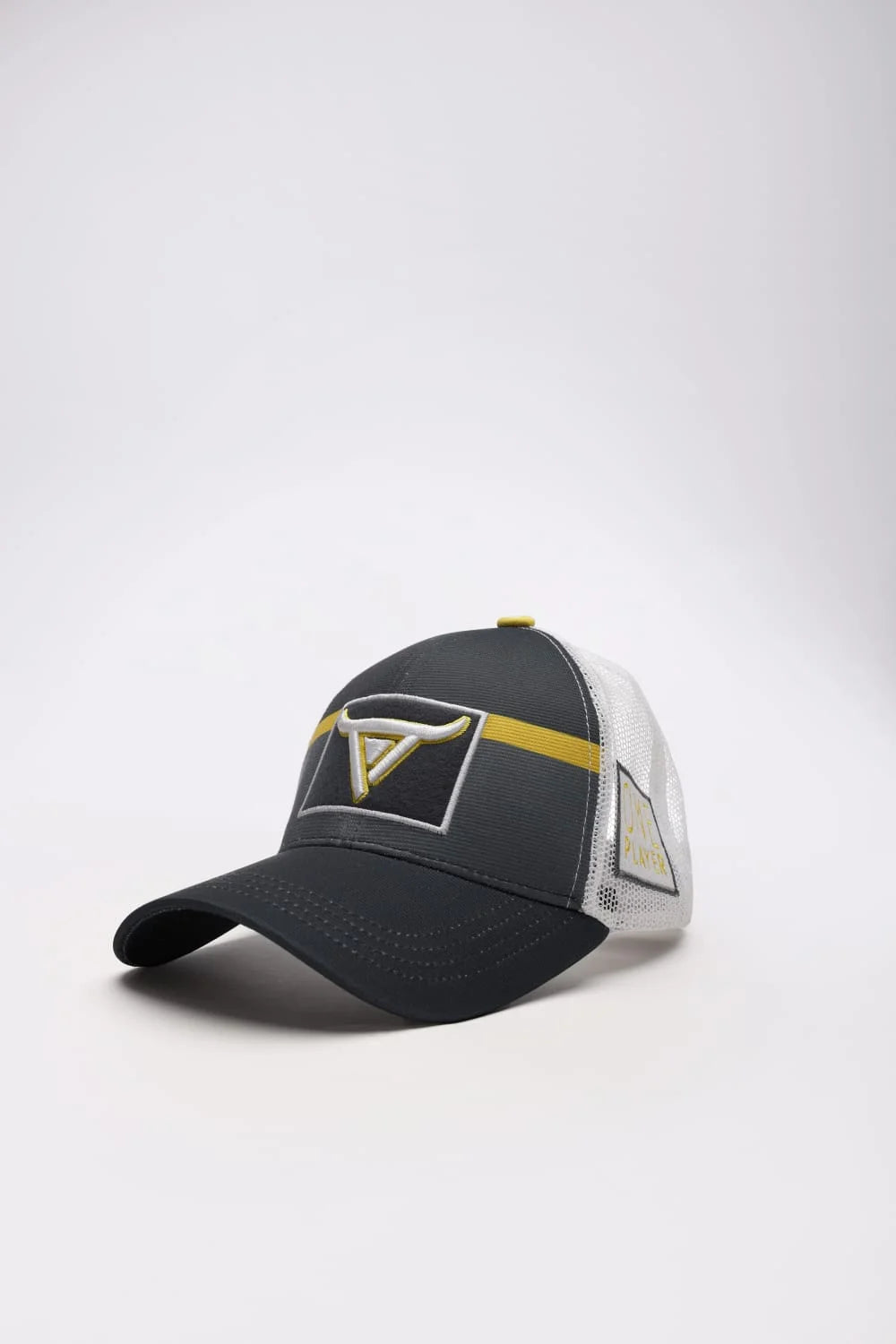 Unisex  Grey & White Trucker cap, has a visor by One Player
