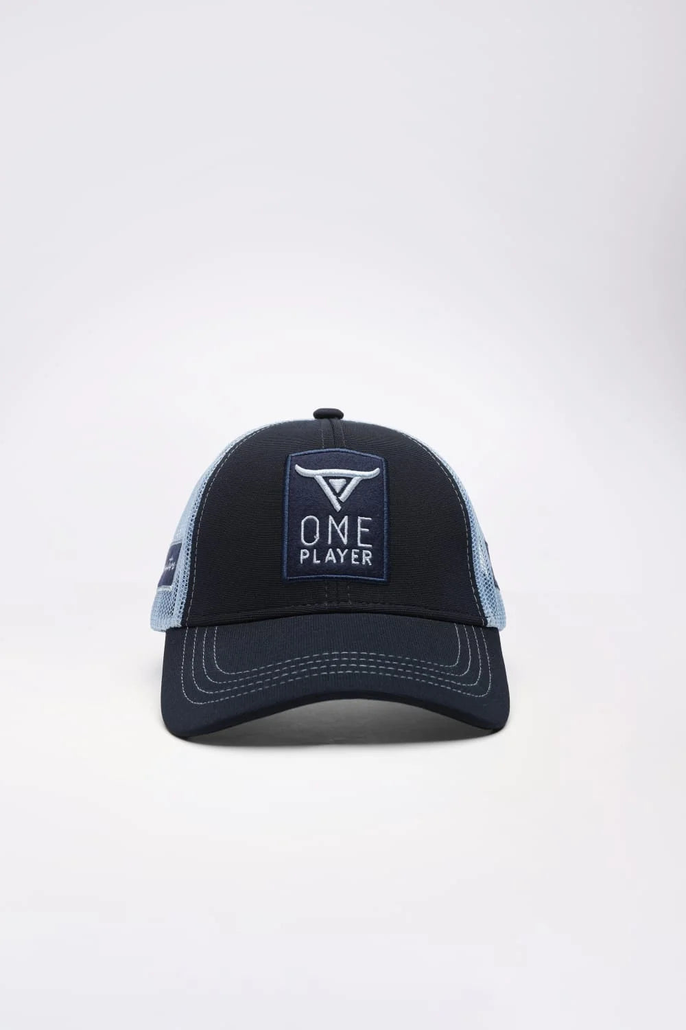 Unisex  Blue Trucker cap, has a visor by One Player